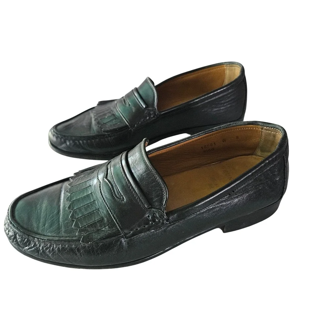 Bruno Magli Rico Mens Black Leather Kiltie Penny Loafers Made in Italy Size 8 W